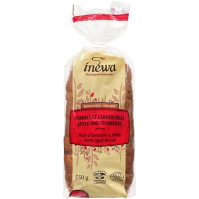 Inewa Artisanal organic bread 100% Spelt Bread Apple and Cranberry 550g