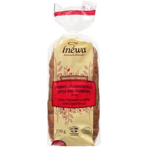 Inéwa Artisanale Pain d'épeautre à 100% Pommes et Canneberges Biologique 