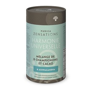 Purica Mélange de cacao avec 8 champignons micronisés biologiques & Ashwagandha. 1400-1600mg / portion