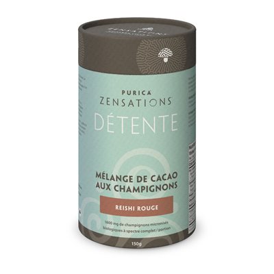 Purica Mélange de cacao avec champignons micronisés biologiques Reishi Rouge1600mg / portion 150g Purica Mélange de cacao avec champignons micronisés biologiques Reishi Rouge1600mg / portion 150g