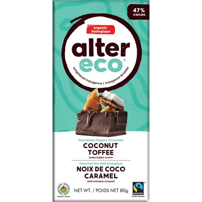 Organic Coconut Toffee Dark Salted 47% Chocolate Bar 80G