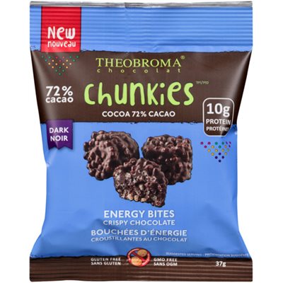 Theobroma Chocolat Chunkies Bouchées d'énergie Croustillantes au Chocolat 72 % Cacao Noir 37 g