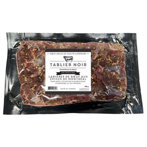 TABLIER NOIR LANIÈRES DE BŒUF AUX ÉPICES DE MONTRÉAL 400GR