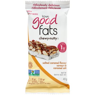 Love Good Fats Chewy-Nutty Barre aux Noix Saveur de Caramel Salé 40 g