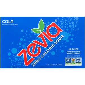 Zevia Zero Calorie Soda Cola 6 Cans x 355 ml 