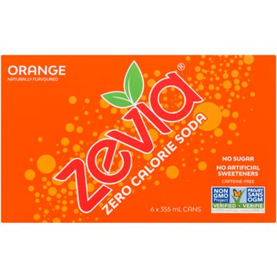 Zevia Zero Calorie Soda Orange 6 Cans x 355 ml 