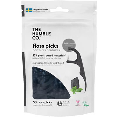 Dental Floss Picks Charcoal Mint 50un