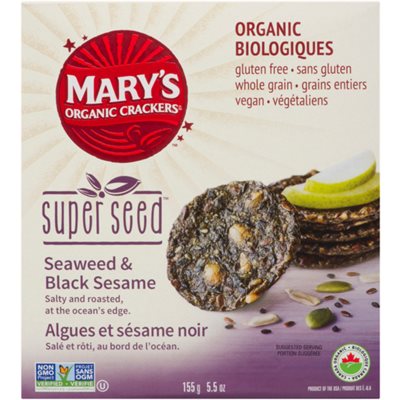 Mary's Organic Crackers Super Seed Biscuits Algues et Sésame Noir 155 g