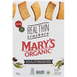 Mary's Organic Real Thin Crackers Huile d'Olive + Poivre Noir Moulu Biologique 141 g