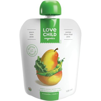 Love Child Organics Pears Kale Peas Organic Puree 6 Months + 128 ml 