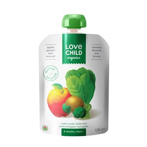 Love Child Organics Purée Biologique Pommes épinards Kiwi Brocoli 6 Mois + 128 ml