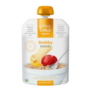 Love Child Organics Purée Biologique Bananes, Pommes, Citrouille + Créme de Noix de Coco 6 Mois + 128 ml