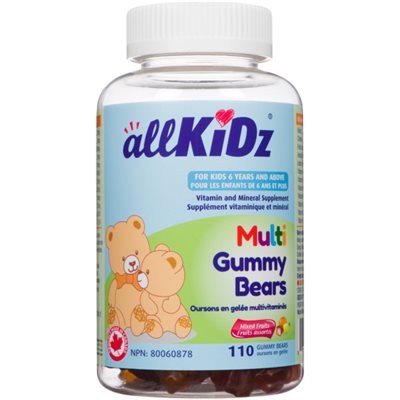 allKiDz Oursons en Gelée Multivitaminés Fruits Assortis Enfants de 6 Ans Plus 110 Oursons en Gelée