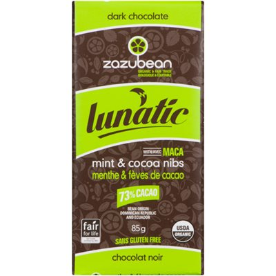 Zazubean Lunatic Chocolat Noir Menthe & Féves de Cacao 85 g