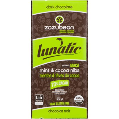 Zazubean Lunatic Dark Chocolate Mint & Cocoa Nibs 85 g 