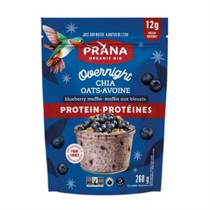 Prana Gruau Protéine biologique avec Avoine et chia - Saveur muffin aux myrtilles 260 g