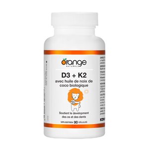 Orange Naturals D3 + K2 Gellules - Huile De Noix De Coco Biologique