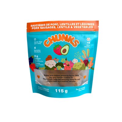 Chunks Saucisses De Porc, Lentilles Et Légumes 115g Chunks Saucisses De Porc, Lentilles Et Légumes 115g