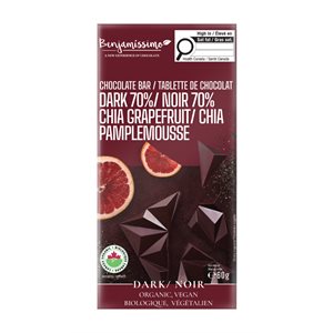 Benjamissimo Tablette De Chocolat Noir 70% Chia Pamplemousse Biologique 60G