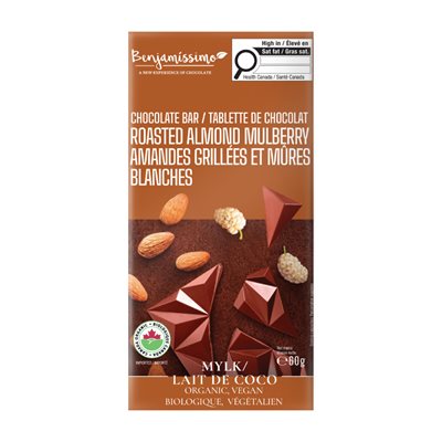 Benjamissimo Organic Roasted Almond Mulberry Chocolate Bar 60G