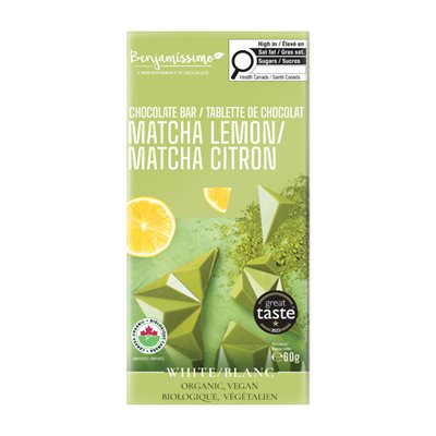 Benjamissimo Organic Matcha Lemon White Chocolate Bar 60G