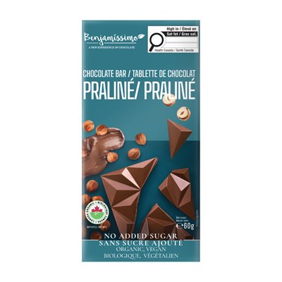 Benjamissimo Tablette De Chocolat Praliné Sans Sucre Ajouté Biologique 60G