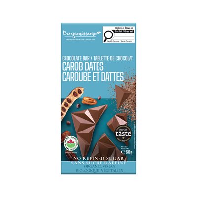 Benjamissimo Tablette de chocolat caroube dattes sans sucre raffiné 60g