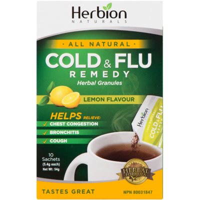 Herbion Naturals Herbal Granules Cold & Flu Remedy Lemon Flavour 10 Sachets