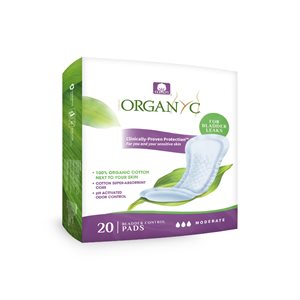 Organyc - Serviettes pour incontinence légère à absorption moyenne 20un