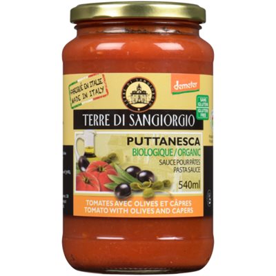 Terre di Sangiorgio Sauce pour Pâtes Tomates avec Olives et Câpres Biologique 540 ml