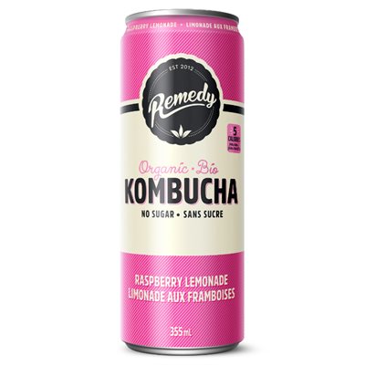 Remedy Kombucha sans sucre limonade aux framboises bio 355ML