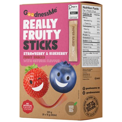 GoodnessMe Bâtonnets fruités fraise et bleuet 120g